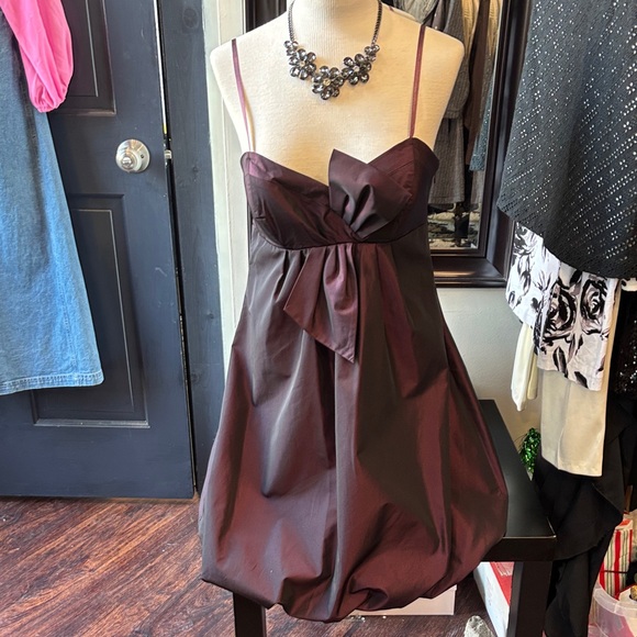 Max & Cleo Strapless Burgundy Party Dress with Bow Detail - Picture 10 of 13